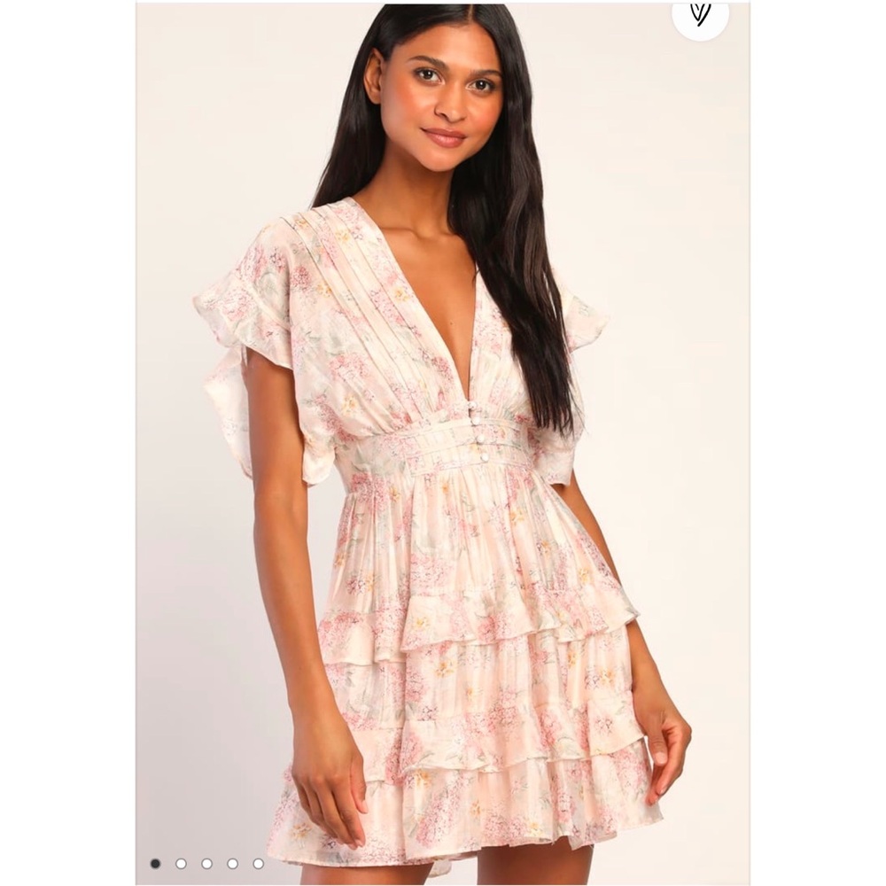 Lulus Easily in Love Blush Pink Floral Print Ruffled Tiered  Mini Dress